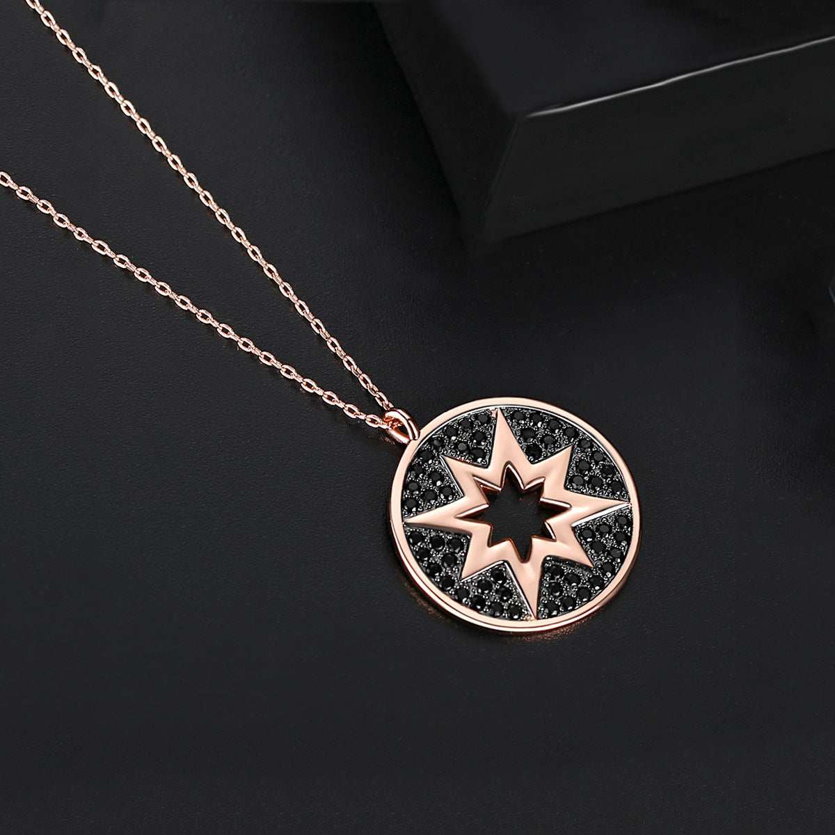 Black Cubic Zirconia & Rose Goldtone Sun Pendant Necklace