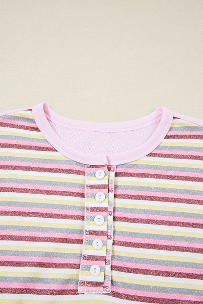 Threaded Pear Khloe Patchwork Loose Henley Sweatshirt