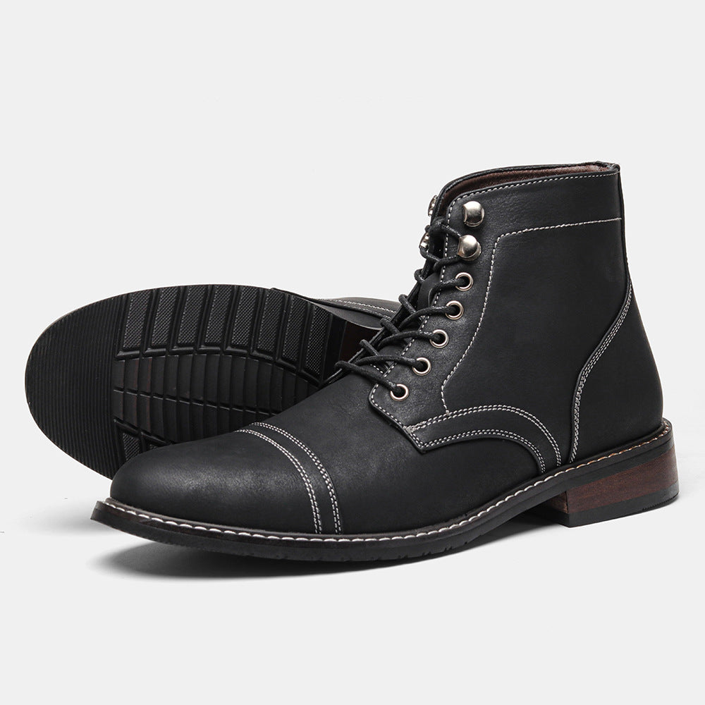 Men’s Vintage Casual Leather Boots | Premium Handcrafted Retro Mid-Top Boots | Rugged Outdoor Leather Walking Boots | Modern Heritage Style Men's Casual Footwear