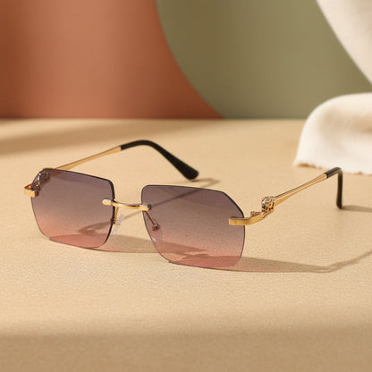 Gold Frame Cheetah Rimless Sunglasses – INS Hip-Hop Style