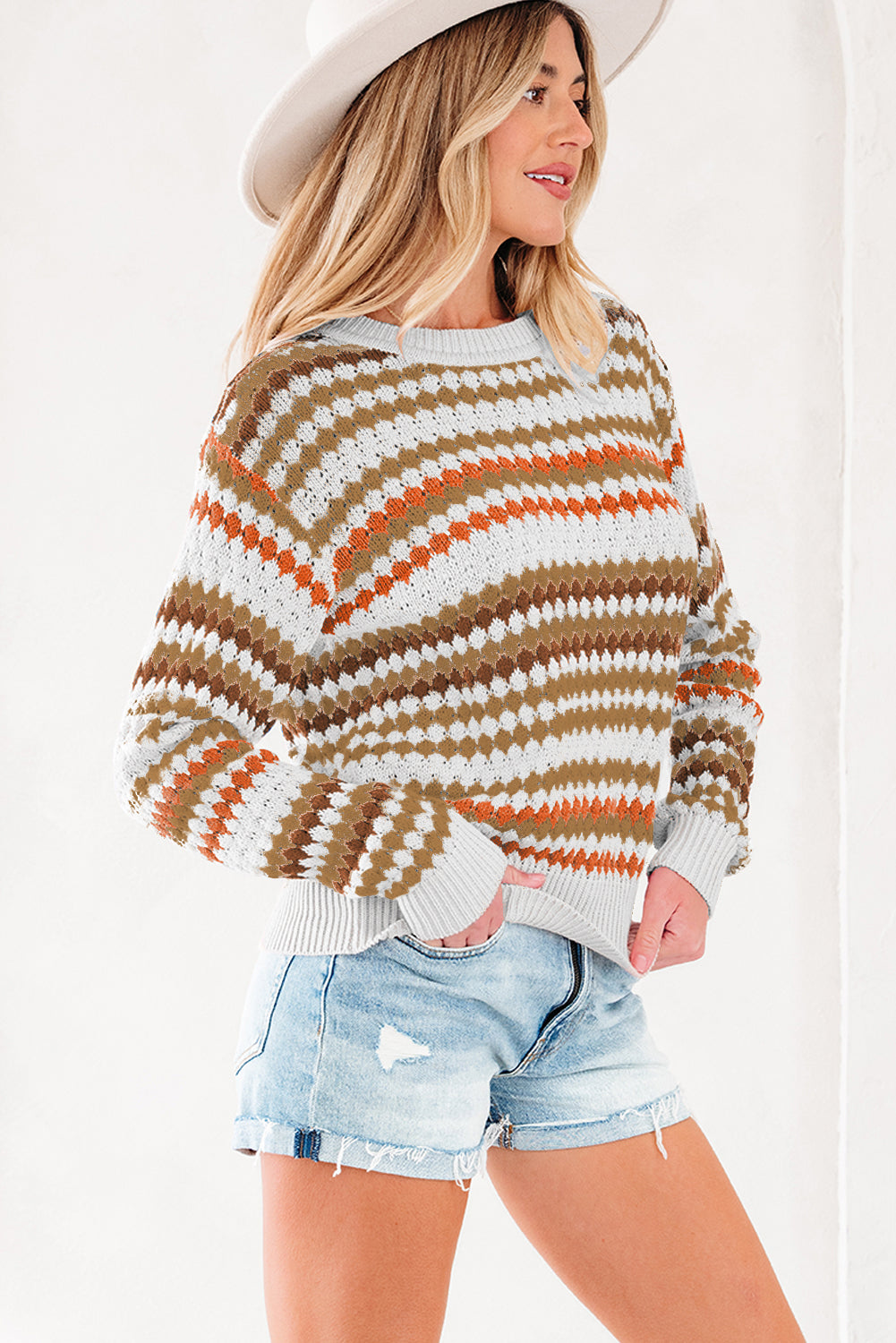 Threaded Pear Jimena Patterned Drop Shoulder Sweater