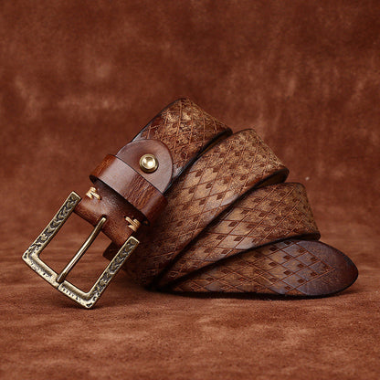 Men’s Original Diamond-Carved Denim Belt | High-Sense Architectural Leather & Denim Waistband | Trendy Minimalist Rugged Jeans Belt | Luxury-Label Statuesque Men’s Accessory | 2026 High-Fashion Urban Essential