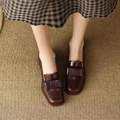 Women’s Elegant Soft Cowhide Commuter Shoes | Sophisticated Chunky Mid-Heel Pumps | Real Leather Professional Work Shoes | Comfortable Square Toe Office Heels
