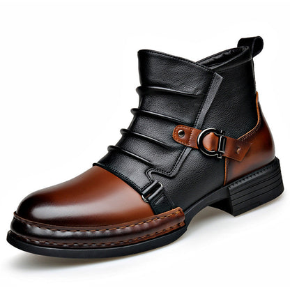 Men’s British Style Retro Thermal Boots | Fleece-Lined Winter Leather Boots with Side Zipper | Vintage Mid-Top Warm Walking Boots | Men's Elegant Waterproof Winter Footwear