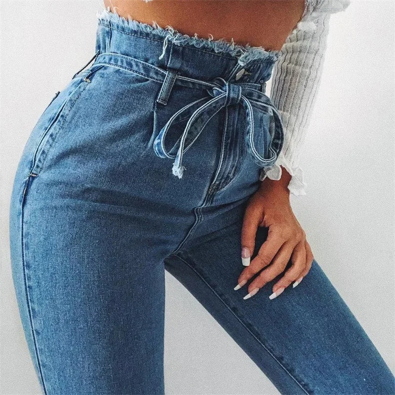 High-Waisted Washed Pencil Jeans | European & American Temperament Denim | Plus Size Slimming Stretch Pencil Pants | Spring Fashion Washed Denim for Women