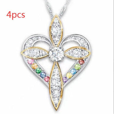Fashion Love Heart-Shaped Cross Pendant | Trendy Crucifix Heart Necklace for Women | Minimalist Spiritual Symbol Jewelry | Elegant Faith-Inspired Heart Charm Necklace