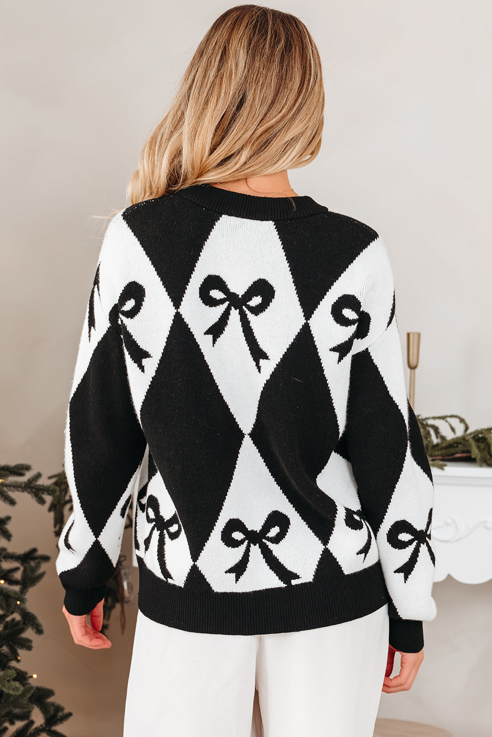 Threaded Pear Daetta Rhombus Knit Loose Sweater