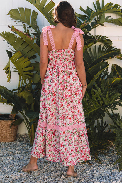 Threaded Pear Sasha Floral Lace Tied Strap Dress