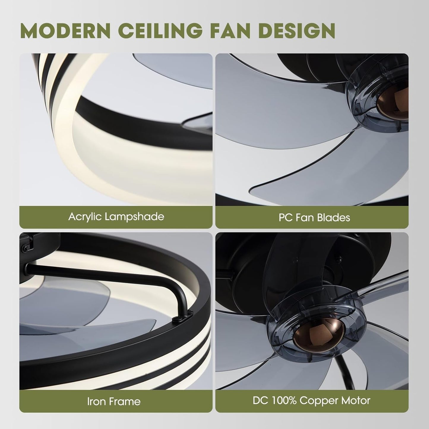 20 Inch Black Flush Mount Ceiling Fan With Lights And Remote by ShipItFurniture