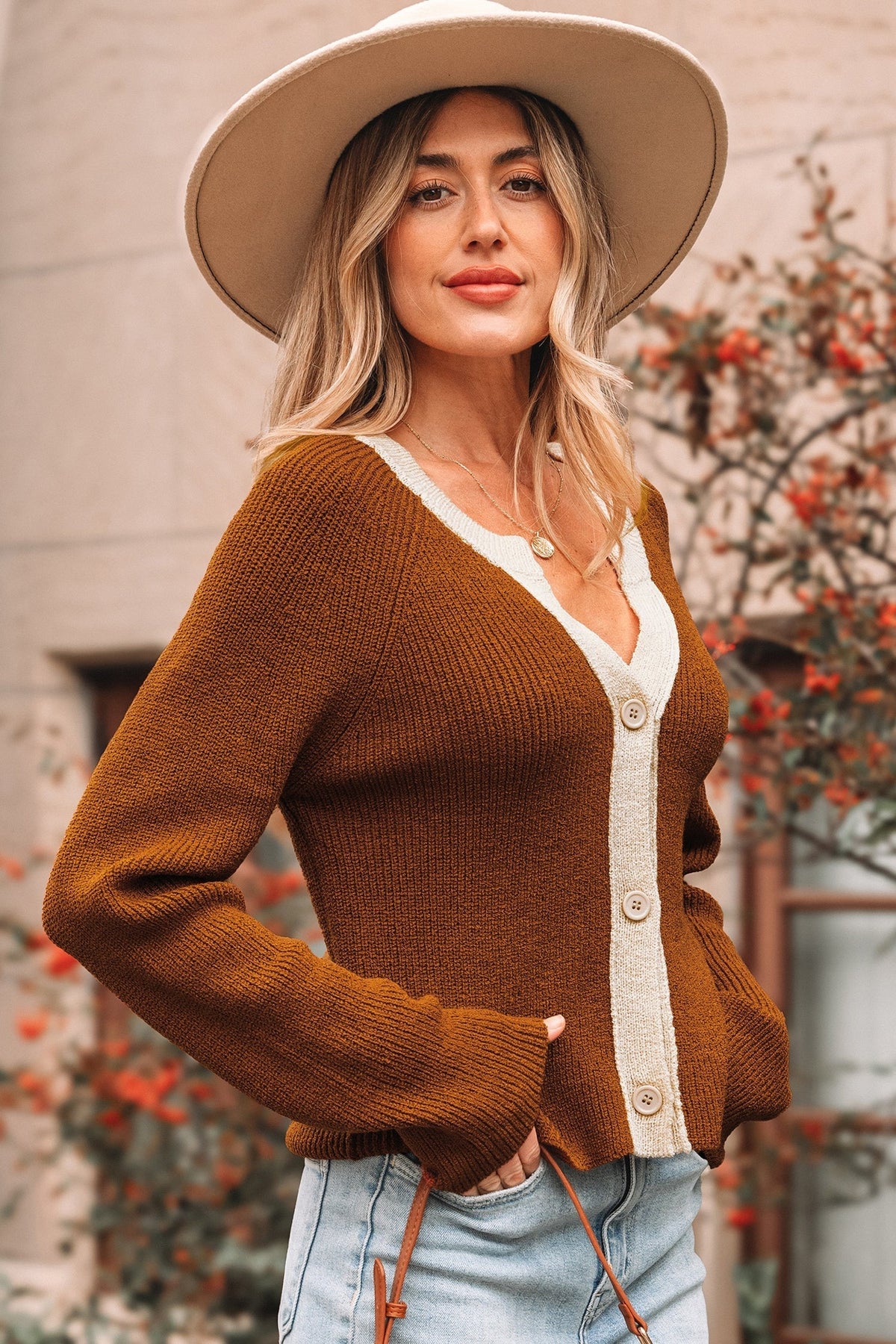 Threaded Pear Gabriella Knit Neckline Short Cardigan