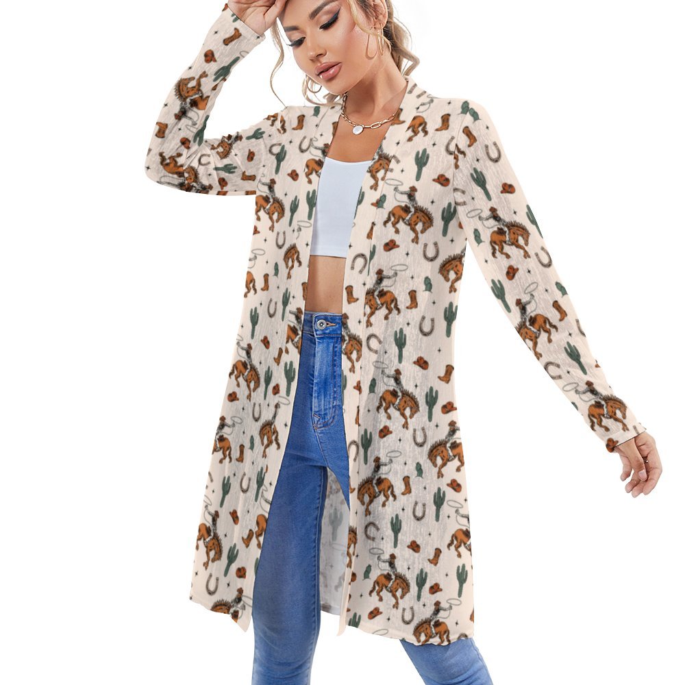 Baha Ranch Rodeo Cowboy Print Lightweight Cardigan