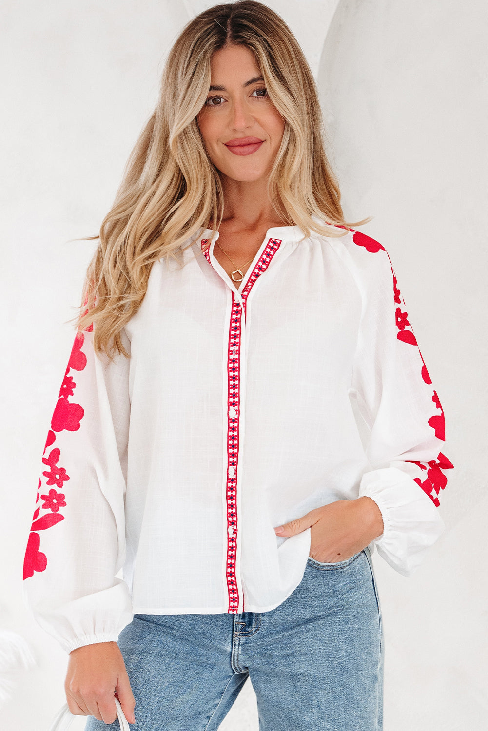 Threaded Pear Karibella Sleeve Casual Shirt Long Sleeve Top