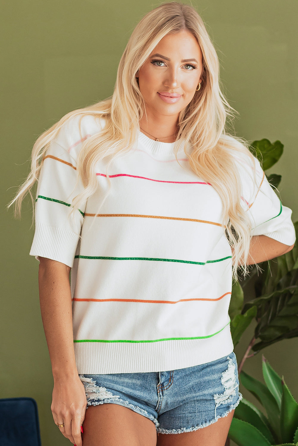 Threaded Pear Joanna Striped Drop Shoulder Sweater
