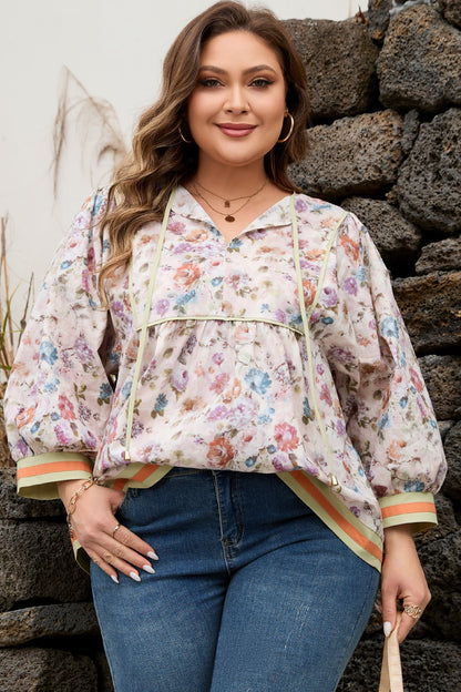Threaded Pear Andi Striped Detail Babydoll PLUS Blouse