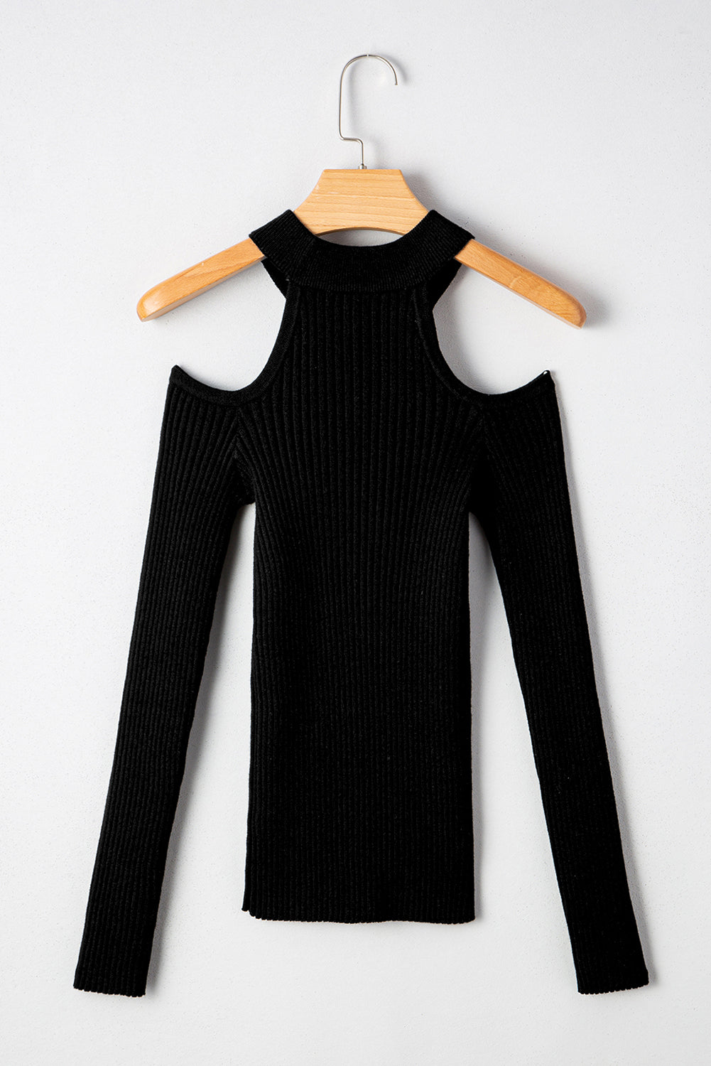 Threaded Pear Bailey Ribbed Knit Cold Shoulder Sweater