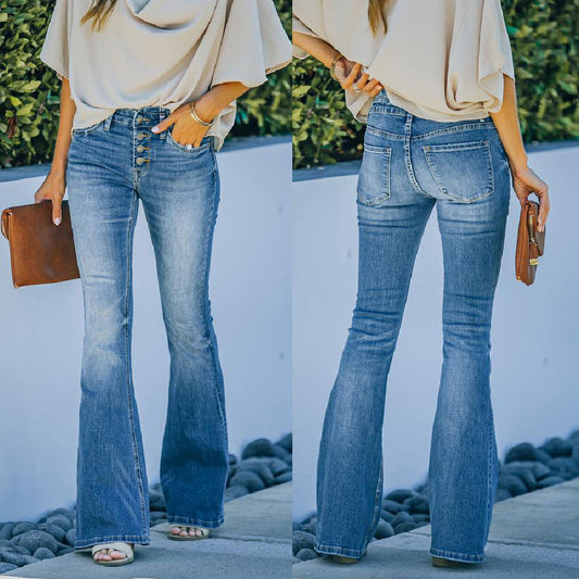 Women’s High-Waist Bell Bottom Jeans | High-Sense Washed Out Street Style Denim | Trendy Minimalist Flare Leg Pants | Luxury-Label Statuesque Radiant Urban Wear | 2026 High-Fashion Retro-Luxe Essential