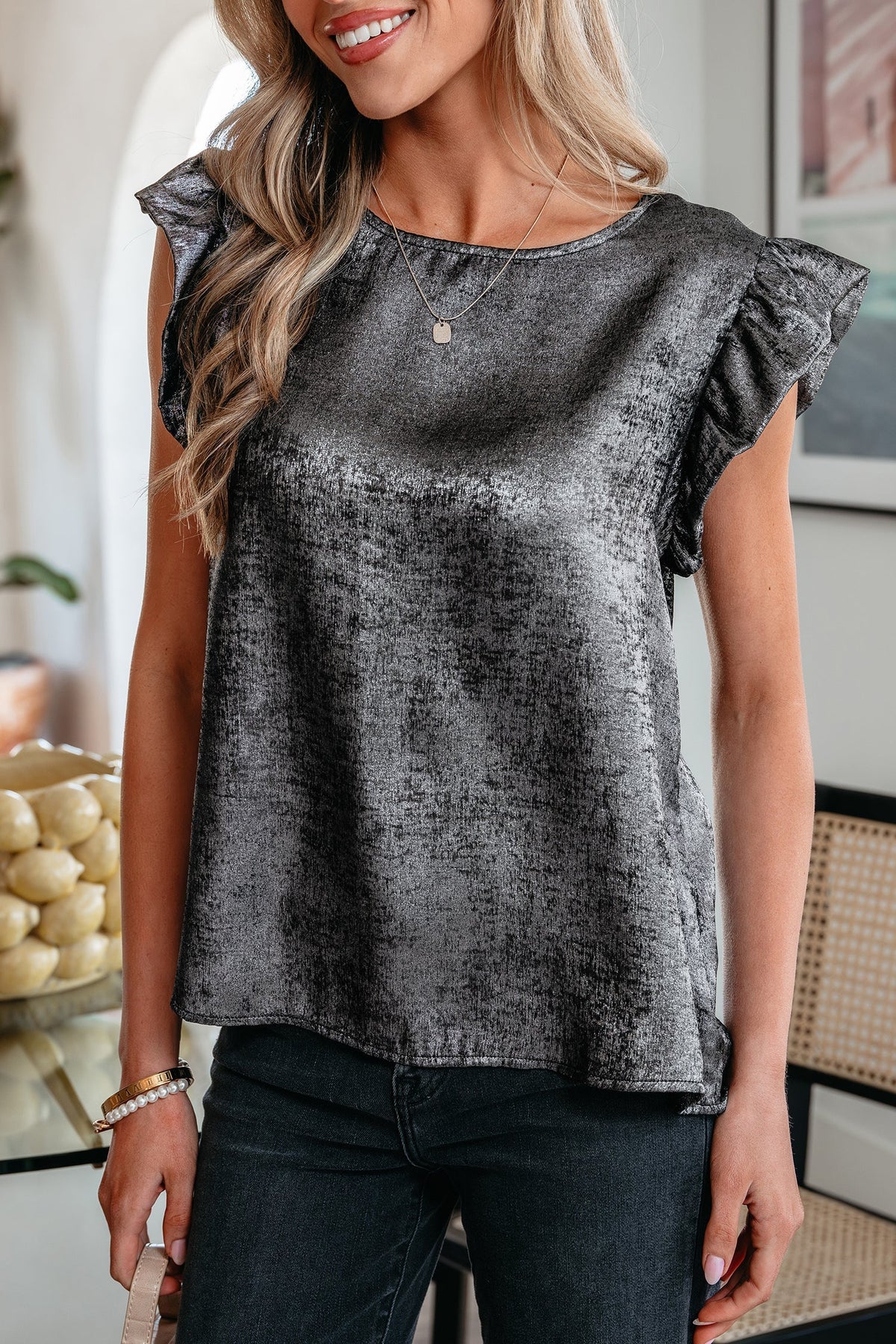 Threaded Pear Amelia Ruffle Trim Sleeveless Top