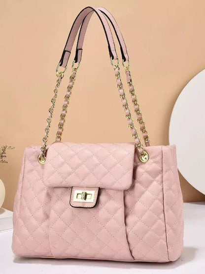 Women’s Quilted Rhombus Chain Shoulder Bag | Large Capacity Embroidery Thread Messenger Bag | Elegant Solid Color Crossbody Tote | Designer Style Diamond Lattice Chain Bag | 2026 Luxury Work & Travel Handbag