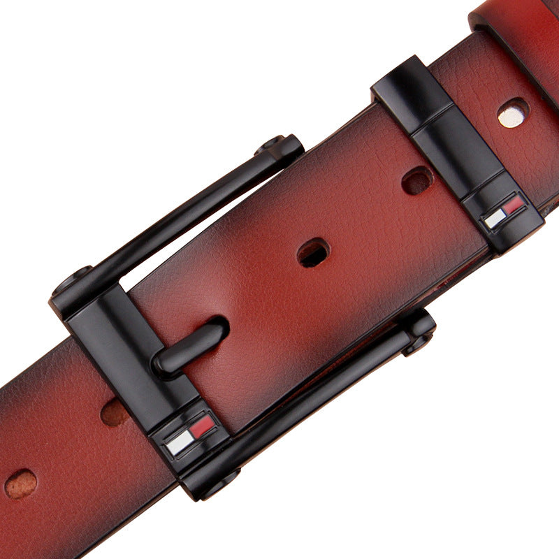 Men’s Antique Pin Buckle Leather Belt | Vintage Style Distressed Leather Waistband | Classic Retro Casual Belt for Men | High-Quality Rustic Fashion Belt with Metal Buckle