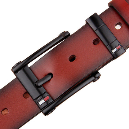 Men’s Antique Pin Buckle Leather Belt | Vintage Style Distressed Leather Waistband | Classic Retro Casual Belt for Men | High-Quality Rustic Fashion Belt with Metal Buckle