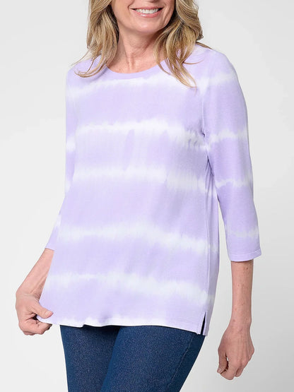 Women's Tie-Dye Stripe 3/4 Sleeve Crew Neck Top
