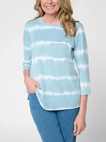Women's Tie-Dye Stripe 3/4 Sleeve Crew Neck Top