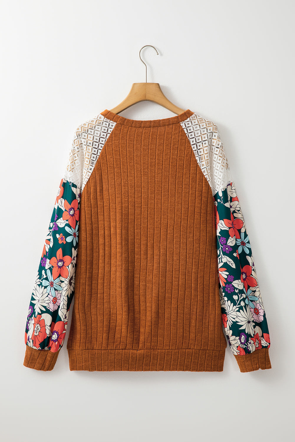 Threaded Pear Bailey Patchwork Long Sleeve Ribbed Blouse
