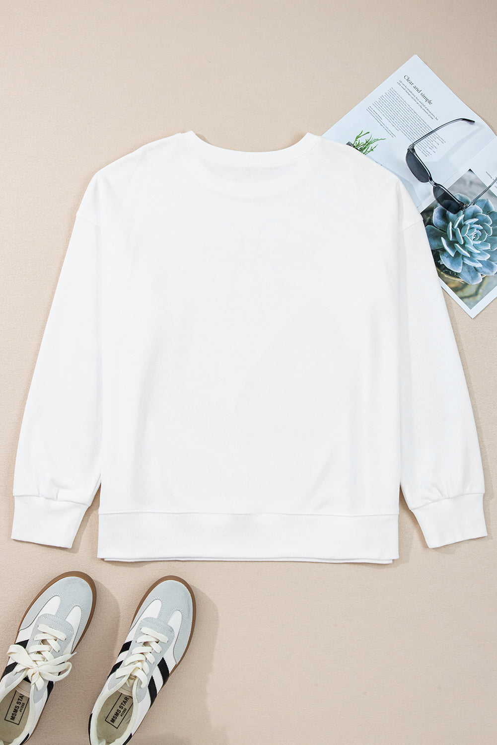 Threaded Pear Beige Big Bow Accent Plus Size Drop Shoulder Sweatshirt