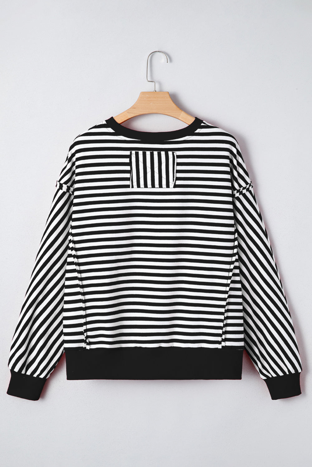 Annie Exposed Seam Drop Shoulder Casual Pullover Top - Black