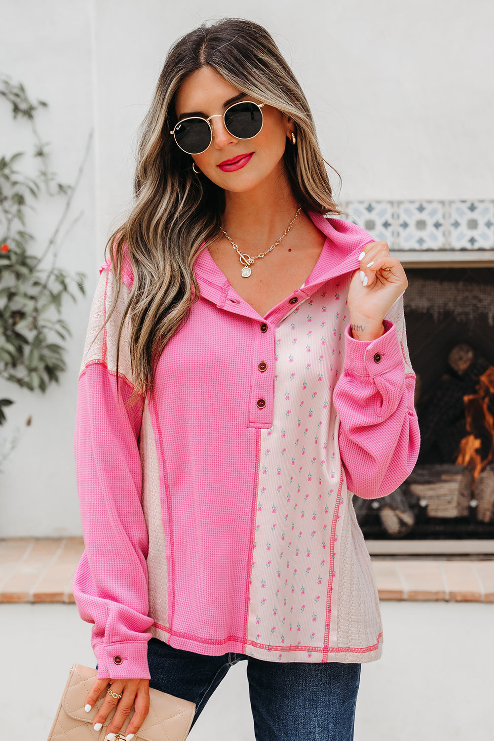 Threaded Pear Hollievi Patchwork Hooded Oversize Pullover