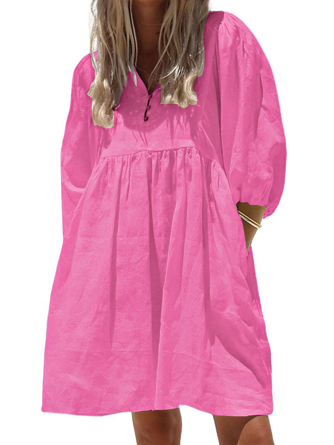 Women's Summer V-Neck Puff-Sleeve Dress