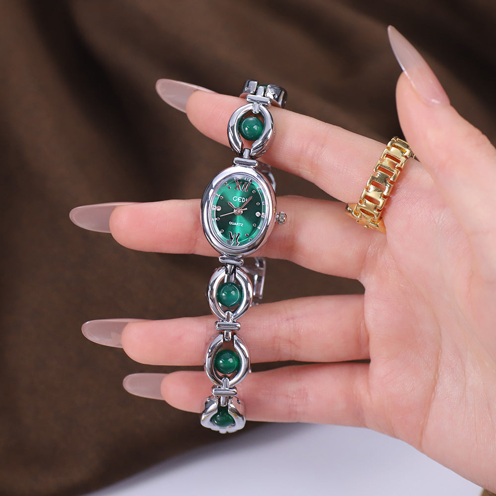 GEDI National Style Emerald Bracelet Watch | Luxury Shell Pearl Women’s Quartz Watch | Niche High-Grade Green Dial Watch | Exquisite Light Luxury Jewelry Watch for Women