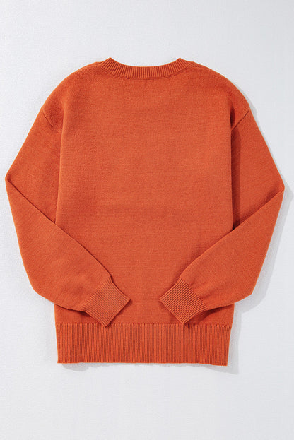 Threaded Pear Boo Knitted Pattern Ribbed Edge Sweater