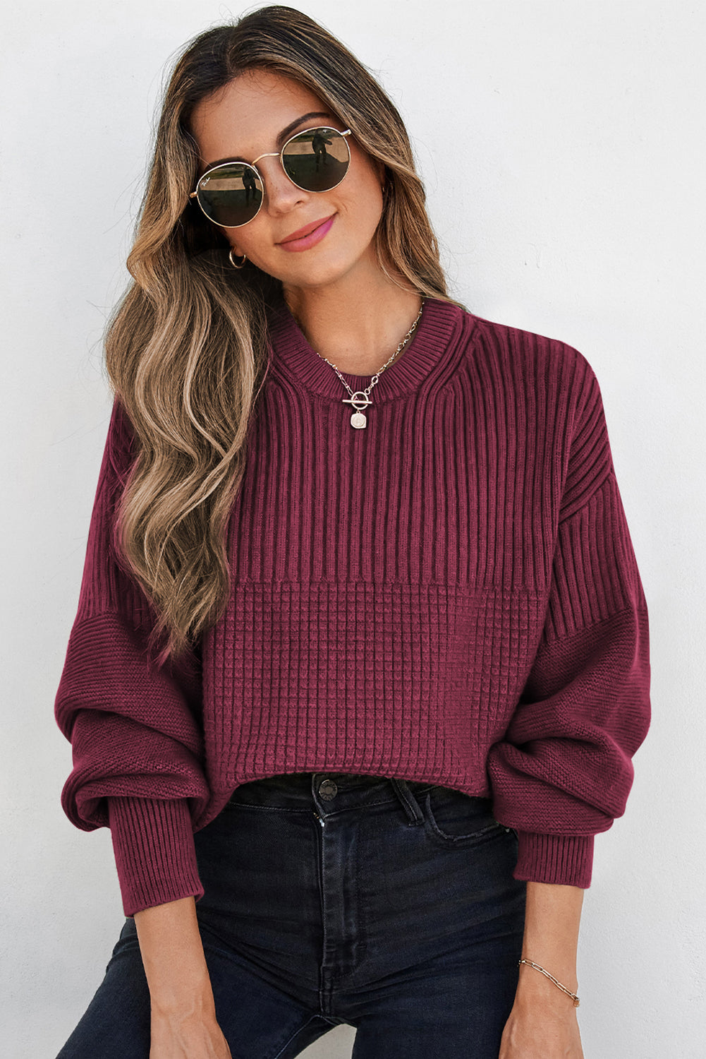 Threaded Pear Julietta Mixed Textured Knitted Sweater