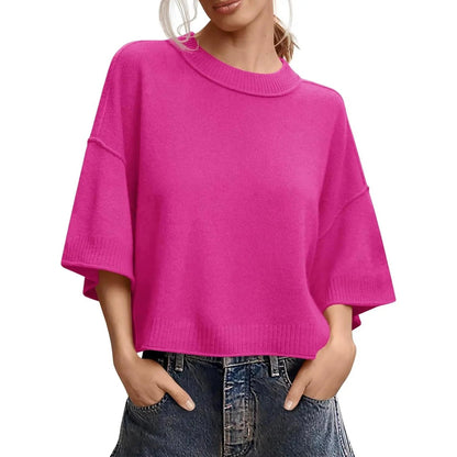 Womens Short Sleeve Sweater Summer Oversized Cropped Sweaters