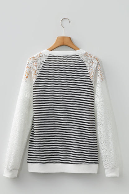 Threaded Pear Taylor Hollowed Lace Patchwork Long Sleeve Top