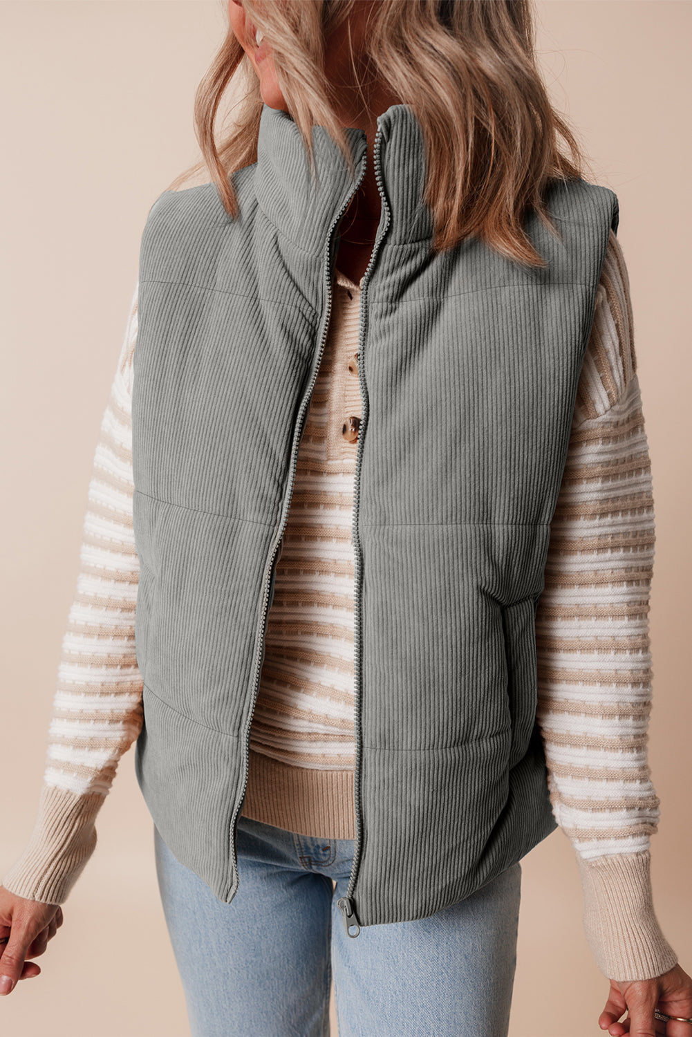 Threaded Pear Taytum Stand Zipped Puffer Vest