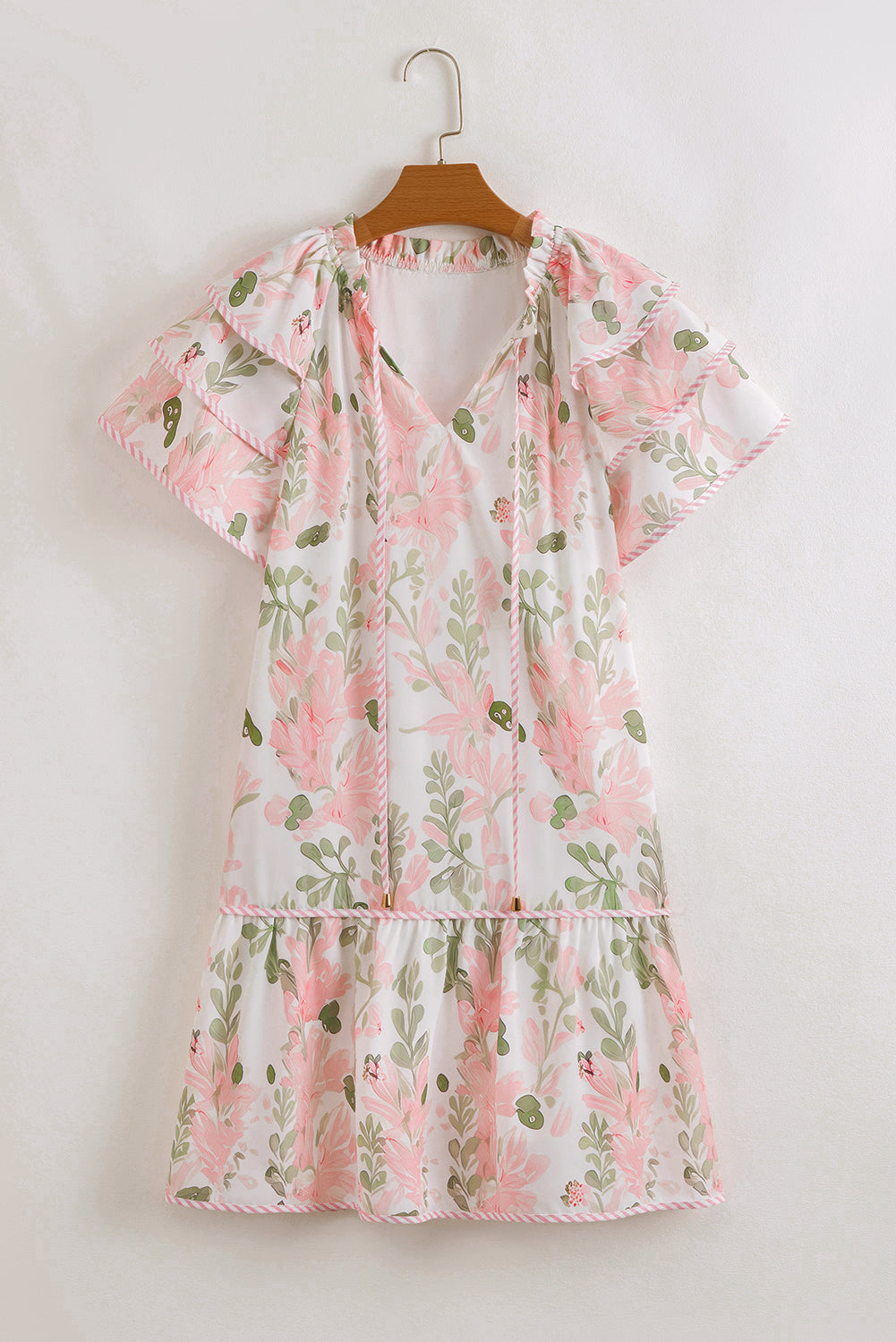 Threaded Pear Madalyn Floral Contrast Edge Layered Short Sleeve Mini Dress