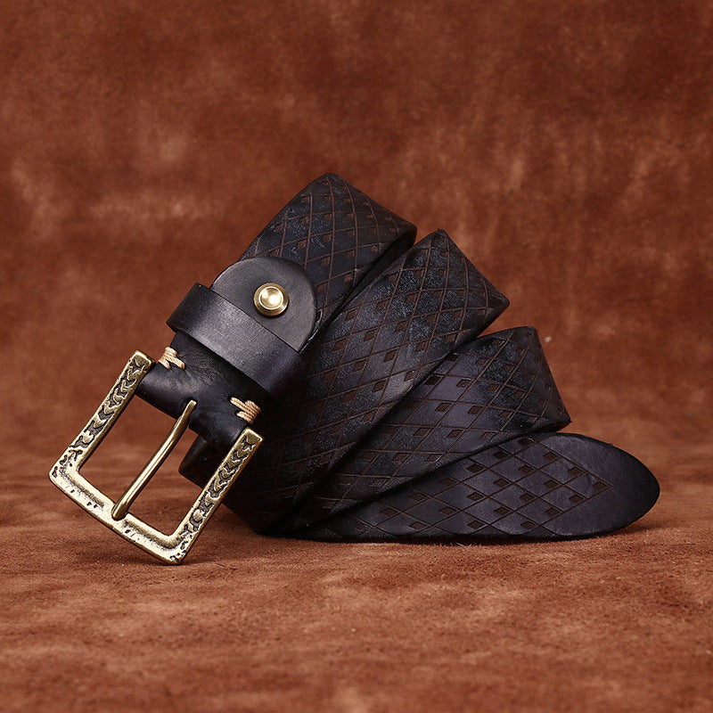 Men’s Original Diamond-Carved Denim Belt | High-Sense Architectural Leather & Denim Waistband | Trendy Minimalist Rugged Jeans Belt | Luxury-Label Statuesque Men’s Accessory | 2026 High-Fashion Urban Essential