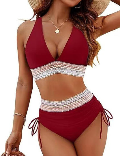 Fashion Womens High Waist Bikini Set Two Piece Swimsuit Solid Color
