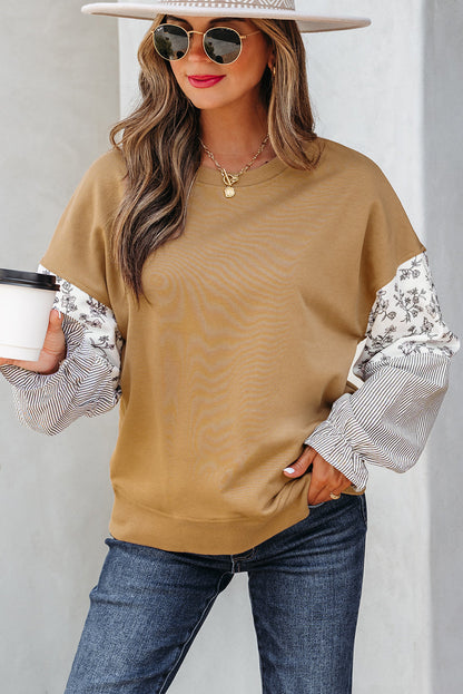 Threaded Pear Beazita Patchwork Ruffled Sleeve Sweatshirt