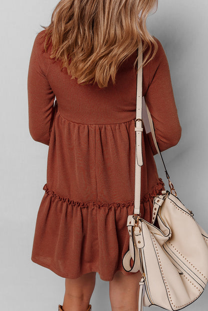 Threaded Pear Everleigh Ribbed Frilled Trim High Waist Dress