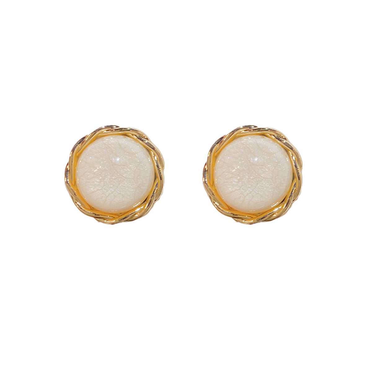 White Resin & Goldtone Twisted-Trim Round Stud Earrings