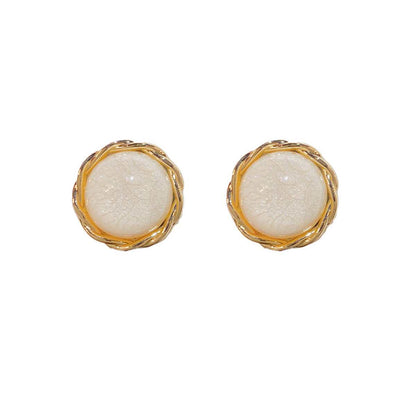 White Resin & Goldtone Twisted-Trim Round Stud Earrings