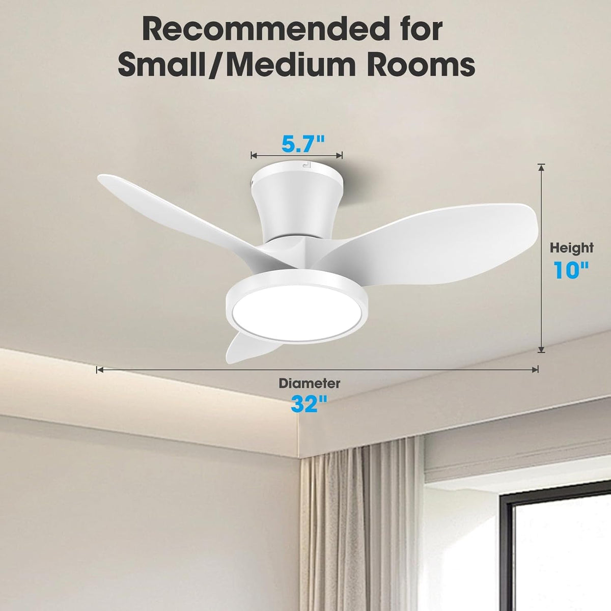 32 Inch Ceiling Fan LED Light Energy Efficient Design by ShipItFurniture