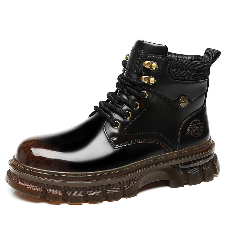 Men’s British Style Platform Boots | Fleece-Lined Warm Winter Combat Boots | High-Sense Genuine Leather Casual Boots | Durable Non-Slip Thermal Ankle Boots for Men