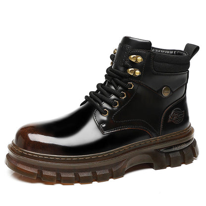 Men’s British Style Platform Boots | Fleece-Lined Warm Winter Combat Boots | High-Sense Genuine Leather Casual Boots | Durable Non-Slip Thermal Ankle Boots for Men