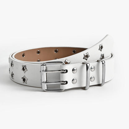 Women’s Fashion Stars Decorative Double-Row Belt | Trendy Y2K Celestial Studded Belt | Modern Grunge Style Star Buckle Waistband | Edgy Double-Grommet Decorative Belt | 2026 Streetwear Fashion Accessory