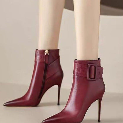 Women’s Pointed-Toe Stiletto Short Booties | Elegant Slim-Fit Ankle Boots | High-Heel Booties for Women | Sophisticated "High-Sense" Formal Boots | 2026 Winter Fashion Boots