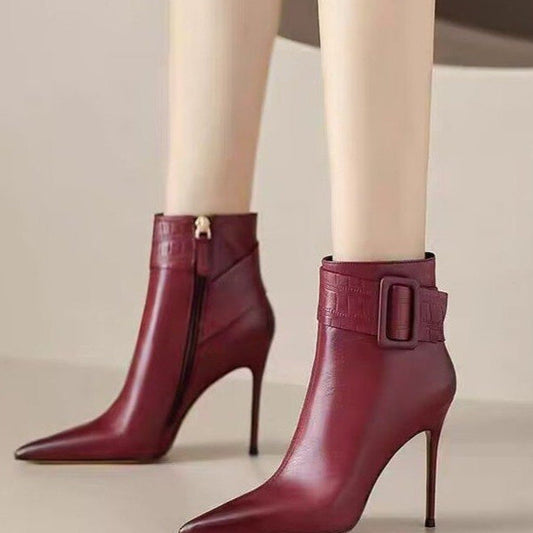 Women’s Pointed-Toe Stiletto Short Booties | Elegant Slim-Fit Ankle Boots | High-Heel Booties for Women | Sophisticated "High-Sense" Formal Boots | 2026 Winter Fashion Boots